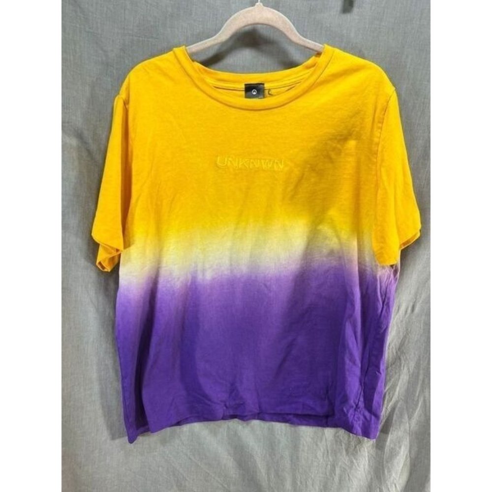 Unknwn Sport Shirt‎ Adult Large Yellow Purple Short Sleeve Pullover Tee Mens